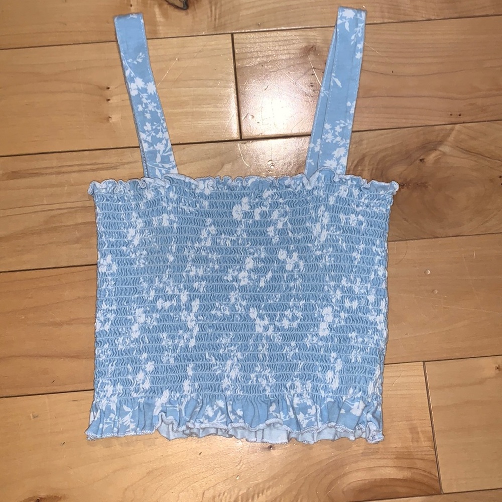 Light blue pac sun crop top with white flowers